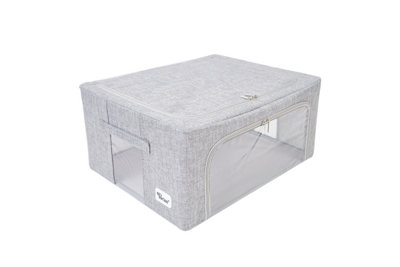 Periea Beau Folding Collapsible Stackable Fabric Home Storage Boxes With Steel FramesGrey LinenMedium from B&Q
