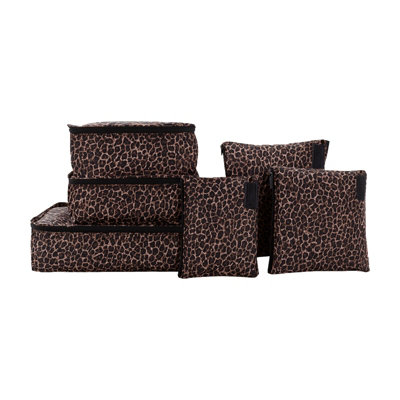 B&Q -  Lucy Travel 6 Piece Packing Cube SetGold LeopardLightweight Luggage Organisers For SuitcasesTravel & Holiday Packing