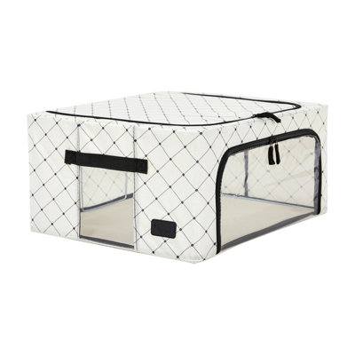 Periea Beau Folding Collapsible Stackable Fabric Home Storage Boxes With Steel FramesBlack DotsMedium from B&Q