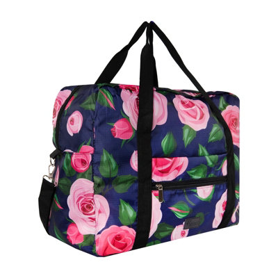 Periea Folding Travel BagPurple With Pink Roses Easyjet Cabin BagLightweight Foldable Underseat Holdall For Travel