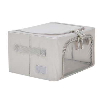 B&Q -  Beau Folding Collapsible Stackable Fabric Home Storage Boxes With Steel FramesGreyCompact