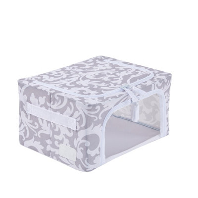 Periea Beau Folding Collapsible Stackable Fabric Home Storage Boxes With Steel FramesGrey DamaskCompact from B&Q