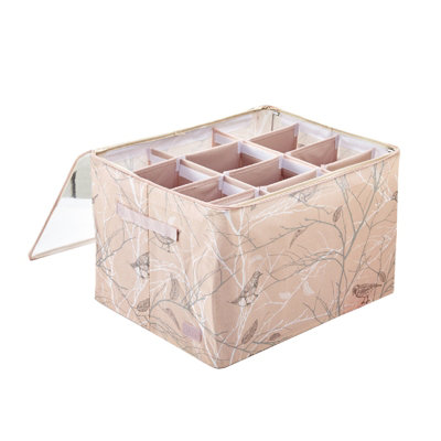 B&Q -  Vera Shoe Storage Boxes Holds 12 Pairs Stackable Clear Lid OrganiserBlush Birds