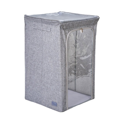 Periea Harper Collapsible Laundry Basket With LidHandles & Front Zip OpeningLarge Foldable Laundry Hamper Grey Linen from B&Q