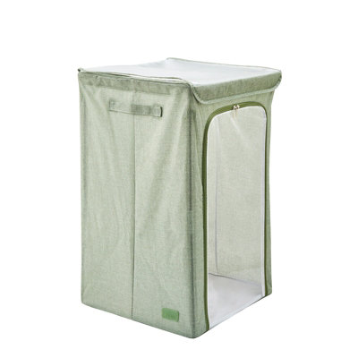 Periea Harper Collapsible Laundry Basket With LidHandles & Front Zip OpeningLarge Foldable Laundry Hamper Sage Linen from B&Q