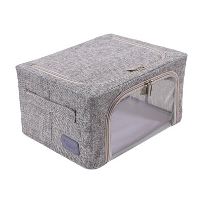 Periea Beau Folding Collapsible Stackable Fabric Home Storage Boxes With Steel FramesGrey LinenCompact from B&Q