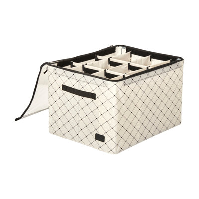 B&Q -  Vera Shoe Storage Boxes Holds 12 Pairs Stackable Clear Lid OrganiserBlack Dot