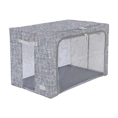 Periea Beau Folding Collapsible Stackable Fabric Home Storage Boxes With Steel FramesGrey TweedJumbo from B&Q