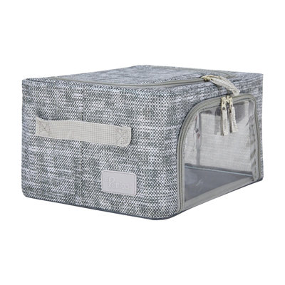 Periea Beau Folding Collapsible Stackable Fabric Home Storage Boxes With Steel FramesGrey TweedCompact from B&Q