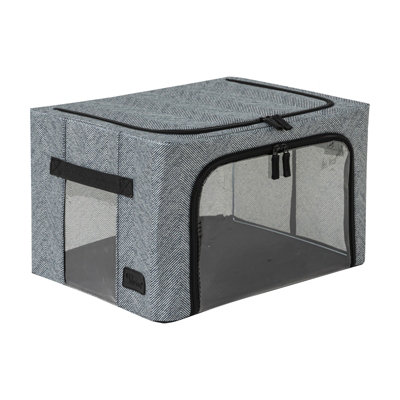 B&Q -  Beau Folding Collapsible Stackable Fabric Home Storage Boxes With Steel FramesHerringboneSmall