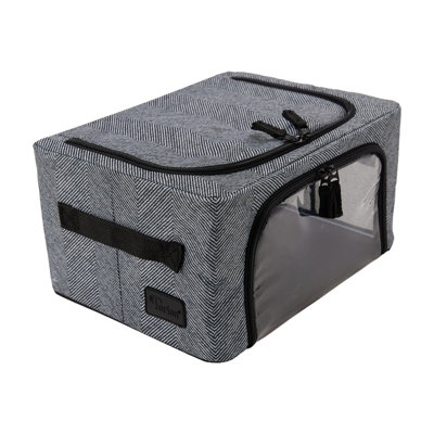 B&Q -  Beau Folding Collapsible Stackable Fabric Home Storage Boxes With Steel FramesHerringboneCompact