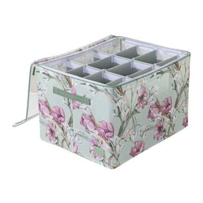 B&Q -  Vera Shoe Storage Boxes Holds 12 Pairs Stackable Clear Lid OrganiserGreen Floral