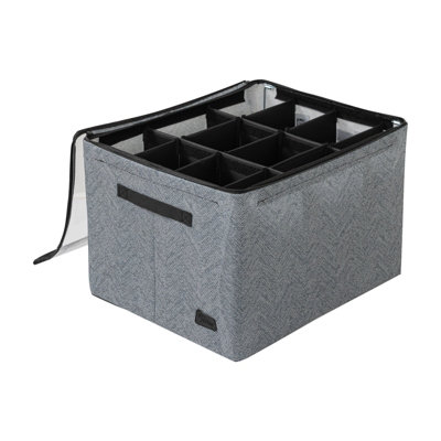 B&Q -  Vera Shoe Storage Boxes Holds 12 Pairs Stackable Clear Lid OrganiserHerringbone