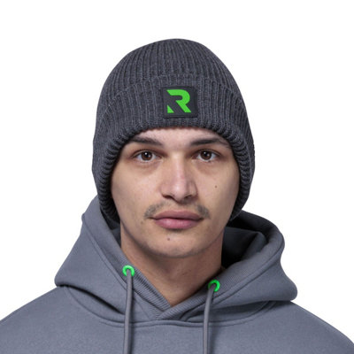 Rikä Rika Beanie Hat Grey Premium Workwear Knitted Pull On Deep Cuff W/ R Logo Warm