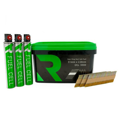 Rikä Rika 1St Fix Collated Nails Galv Ring 51 X 2.8mm 3000Pk (3Pk Fuel Cells) from B&Q