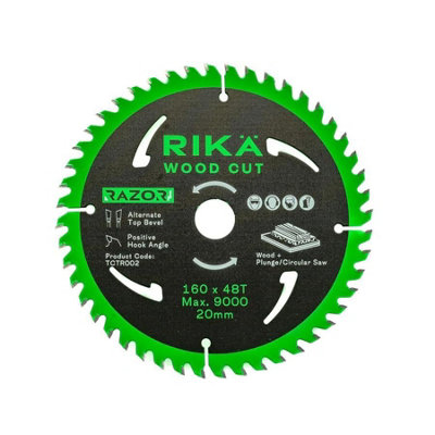 Rikä Rika Plunge Saw Blade 160mm X 48T X 20mm Wood Cut Razor Pro Tct SharpLong Life from B&Q
