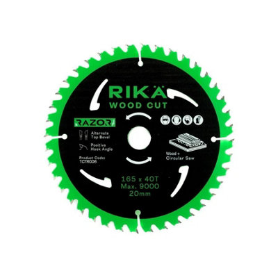 Rikä Rika Circular Saw Blade 165mm X 40T X 20mm Wood Cut Razor Pro Tct For Long Life from B&Q