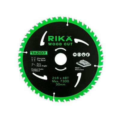 Rikä Rika Mitre Saw Blade 216mm X 48T X 30mm Wood Cut Razor Pro Tct Sharp & Long Life from B&Q