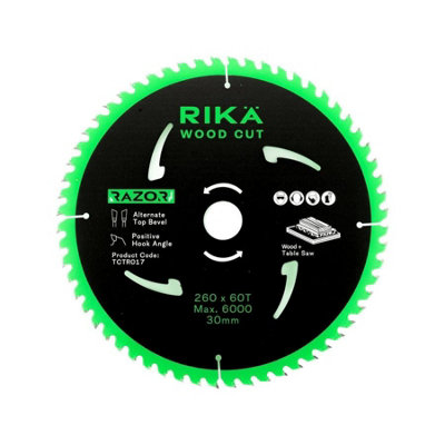 Rikä Rika Table Saw Blade 260mm X 60T X 30mm Wood Cut Razor Pro Tct Sharp & Long Life from B&Q