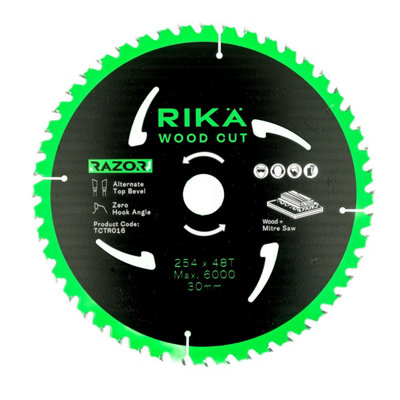 Rikä Rika Mitre Saw Blade 254mm X 48T X 30mm Wood Cut Razor Pro Tct Sharp & Long Life from B&Q