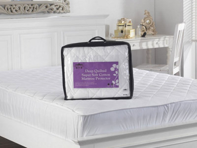  - Lancashire Textiles Super Soft 300Tc Deep Quilted Cotton Mattress Protector With 15" (38Cm) SkirtSingle