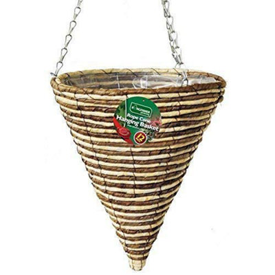 B&Q 12" Rope Cone Garden Hanging Baskets Indoor Outdoor Hanging Planter Plant Pots