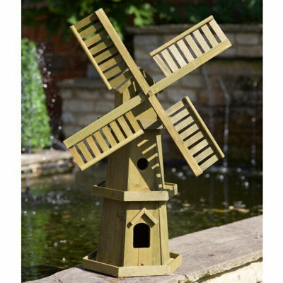  - Large Wooden Windmill Garden Decoration Traditional Ornament Moving Blades 73Cm