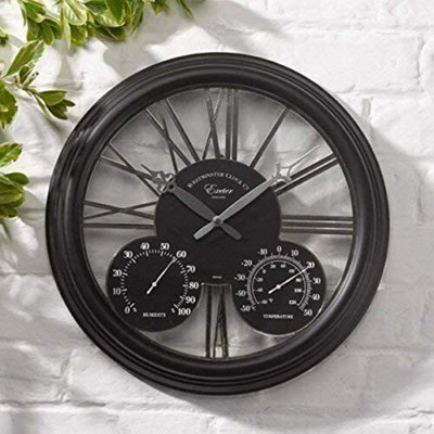 Wall Hanging Black Clock With Thermometer And Hygrometer from B&Q