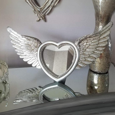 Marco Paul Angel Wings Silver Heart Mirror Resin Feather Effect from B&Q