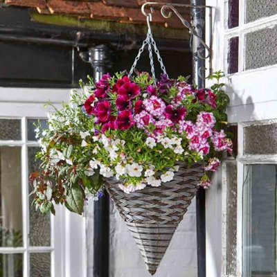 B&Q Pinto Faux Rattan Cone 14In Artificial Garden Hanging Baskets