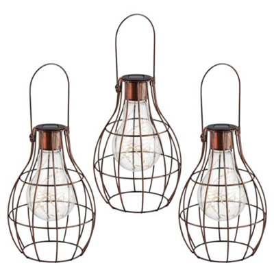 Garden Mile Set Of Three Solar Lanterns For Outside Bronze Effect Lights Outdoor Hanging Led Weatherproof Driveway Pathway from B&Q