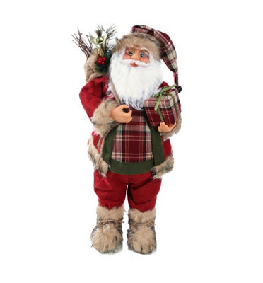 B&Q Traditional Father Christmas Standing Figures Santa Claus 60Cm Tartan Red
