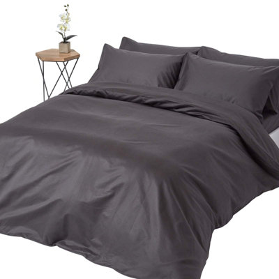 B&Q -  Dark Charcoal Grey Egyptian Cotton Duvet Cover With Pillowcases 1000 TcDouble