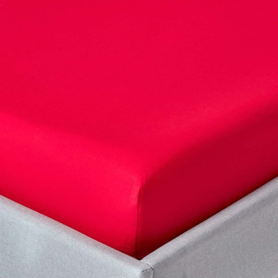 B&Q -  Red Egyptian Cotton Deep Fitted Sheet 200 TcSuper King