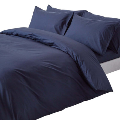 B&Q -  Navy Egyptian Cotton Duvet Cover With Pillowcases 200 TcSuper King