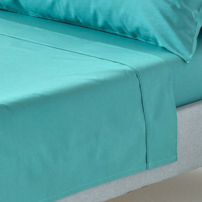 Homescapes Teal Egyptian Cotton Flat Sheet 200 Tc, Single