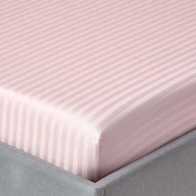 Homescapes Egyptian Cotton Satin Stripe Fitted Sheet 330 Tc, King Pink