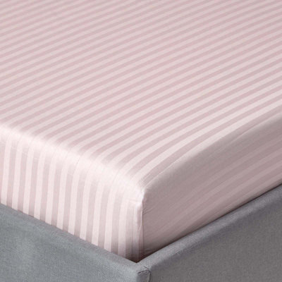 Homescapes Pink Dusky Violet Egyptian Cotton Satin Stripe Fitted Sheet 330 Tc, Single