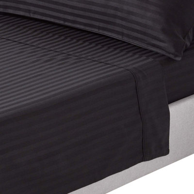 Homescapes Black Egyptian Cotton Satin Stripe Flat Sheet 330 Tc, Double
