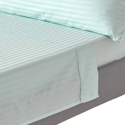 Homescapes Blue Egyptian Cotton Satin Stripe Flat Sheet 330 Tc, King