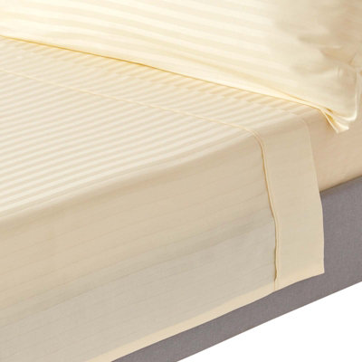 B&Q -  Pastel Yellow Egyptian Cotton Satin Stripe Flat Sheet 330 TcSuper King