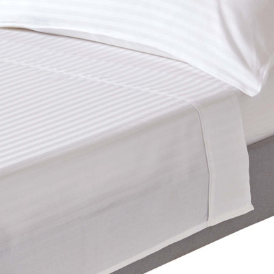 Homescapes White Egyptian Cotton Satin Stripe Flat Sheet 330 Tc, King