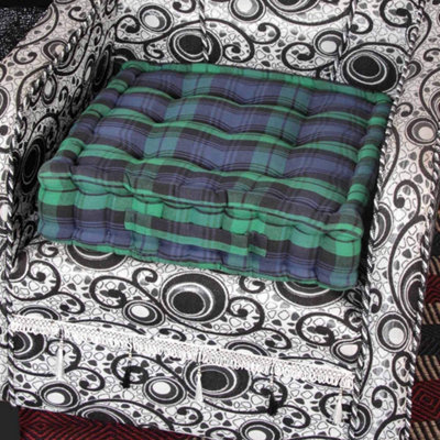 Homescapes Watch Tartan Cotton Armchair Booster Cushion Black