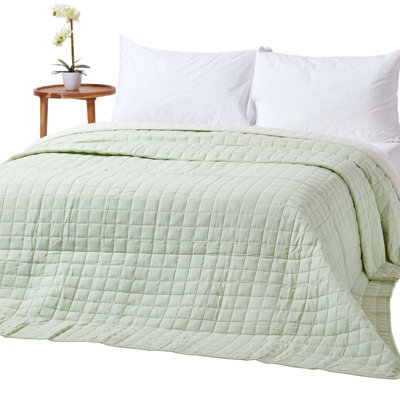 B&Q -  Cotton Quilted Reversible Bedspread Sage Green & Cream230 X 250 Cm