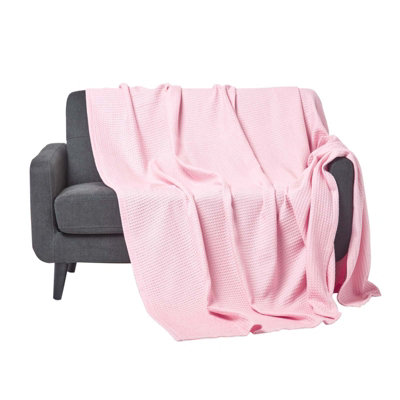 Homescapes Organic Cotton Waffle Blanket/ Throw Pink228 X 228 Cm from B&Q