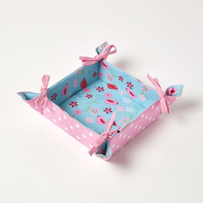 Homescapes Unisex Blue Bird & Flowers Reversible Bread Basket In - Image 3