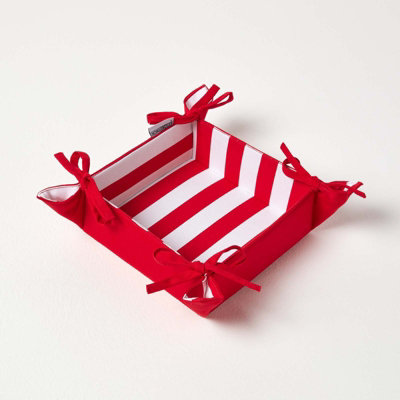Homescapes Red Stripe Reversible Bread Basket - Image 7
