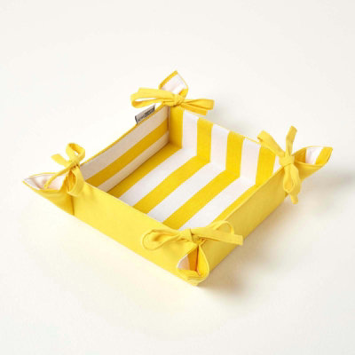Homescapes Striped Reversible Bread Basket Yellow
