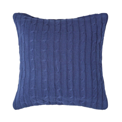 Homescapes Cotton Cable Knit Navy Cushion Cover, 45 X 45 Cm Blue