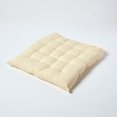Homescapes Plain Seat Pad With Button Straps 100% Cotton 40 X 40 Cm Cream